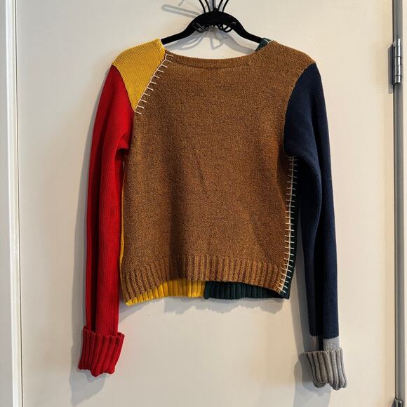 Yanyan Choi-Hung Colorblock Extra Long Sleeve Cardigan Button Chunky Yarn Sz S - Picture 10 of 10